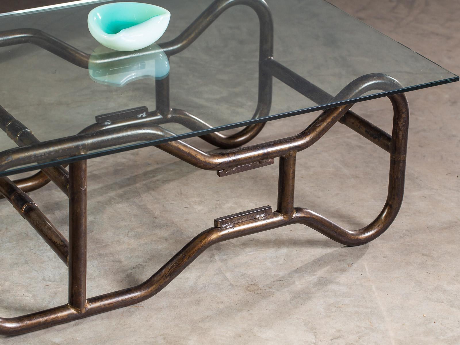 Modern French Industrial Steel Frame Glass Top Coffee Table, circa 1970 For Sale 6