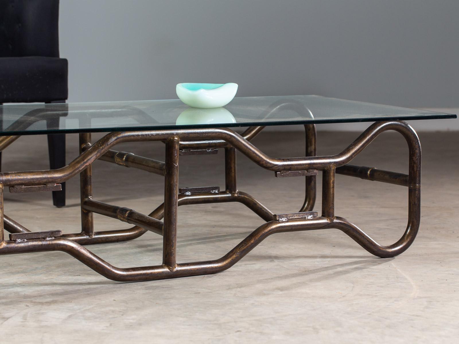 Modern French Industrial Steel Frame Glass Top Coffee Table, circa 1970 For Sale 7