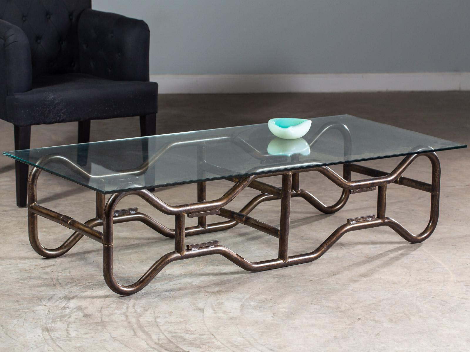Modern French Industrial Steel Frame Glass Top Coffee Table, circa 1970 For Sale 9