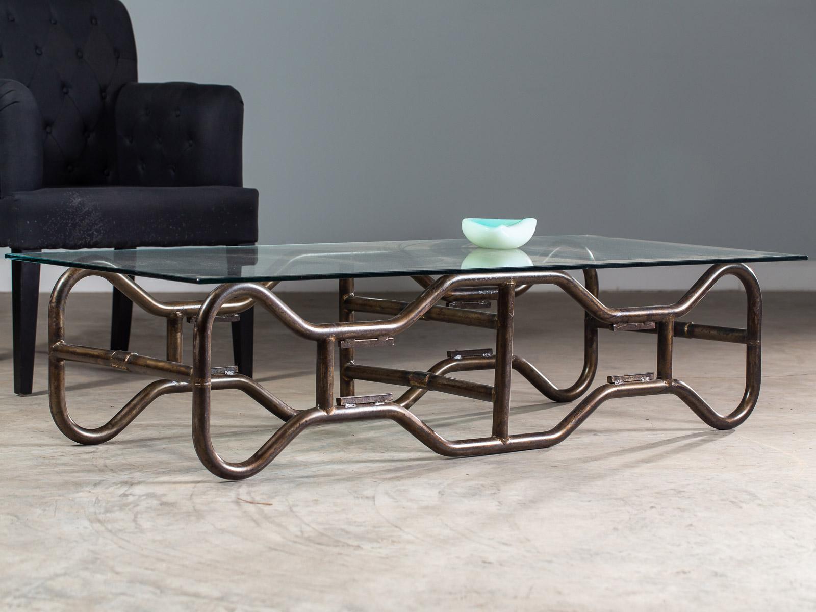 Modern French Industrial Steel Frame Glass Top Coffee Table, circa 1970 For Sale 10