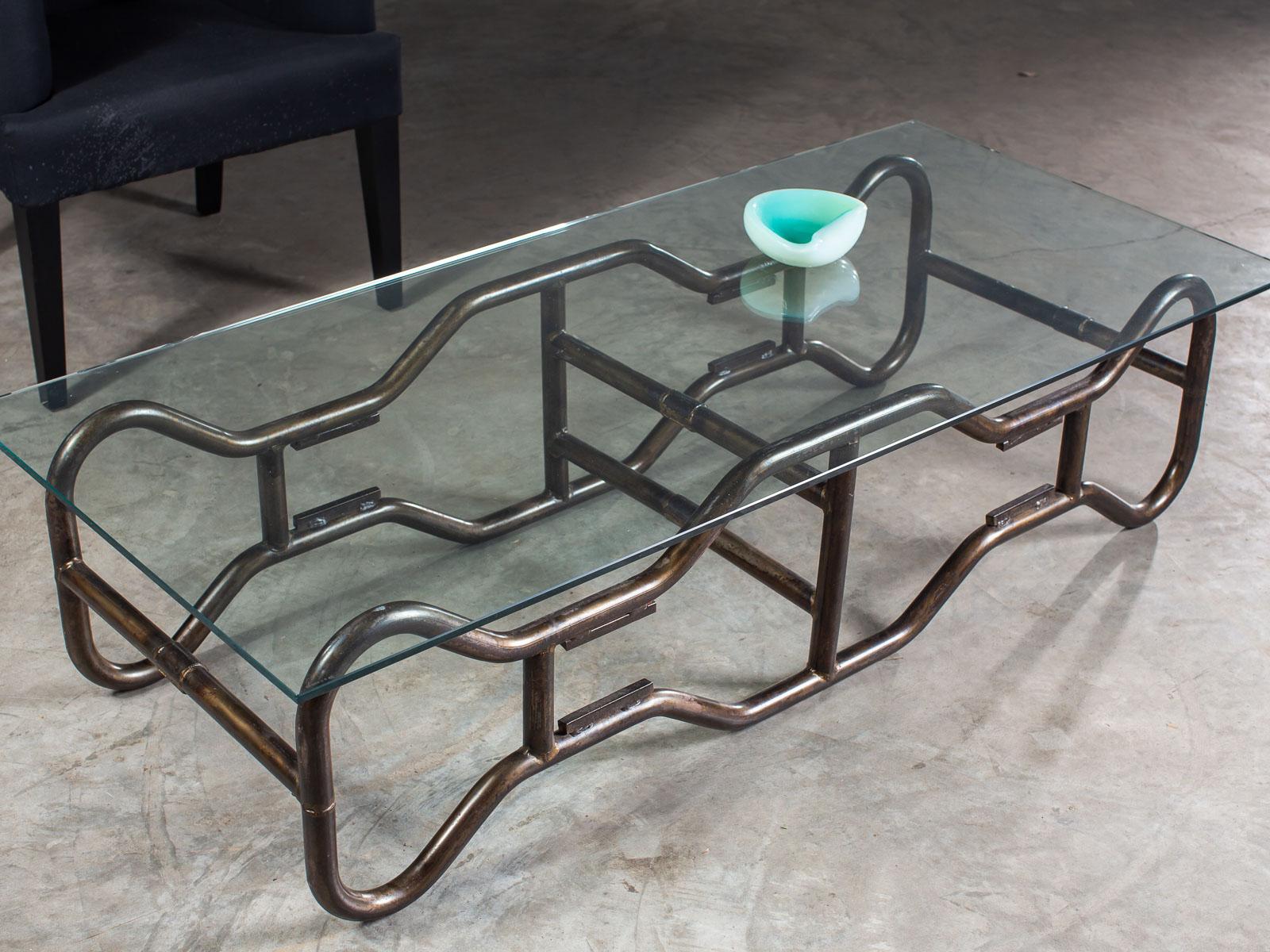 Modern French Industrial Steel Frame Glass Top Coffee Table, circa 1970 For Sale 11