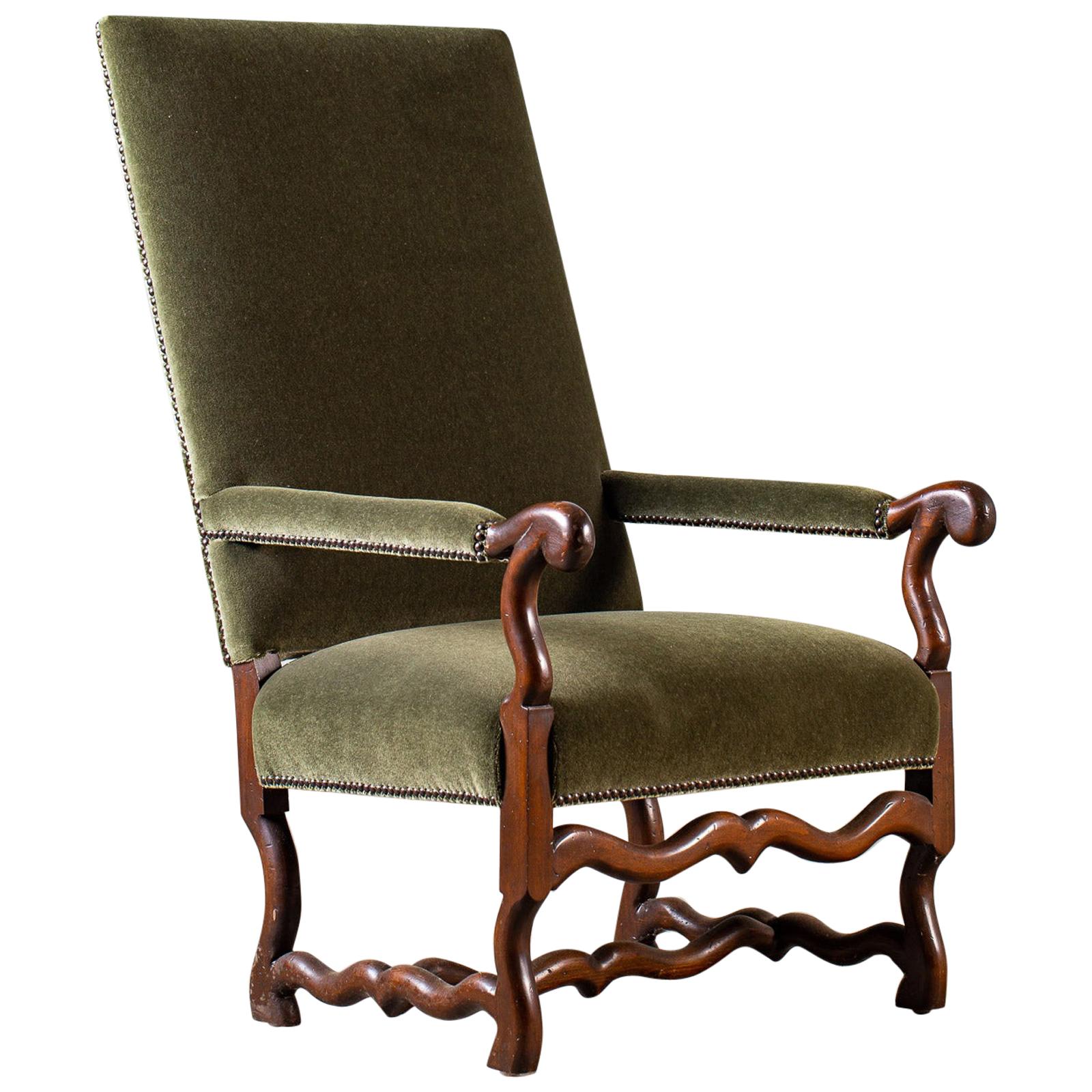Modern French Louis XIII Os de Mouton Leg Chair, circa 2000 For Sale