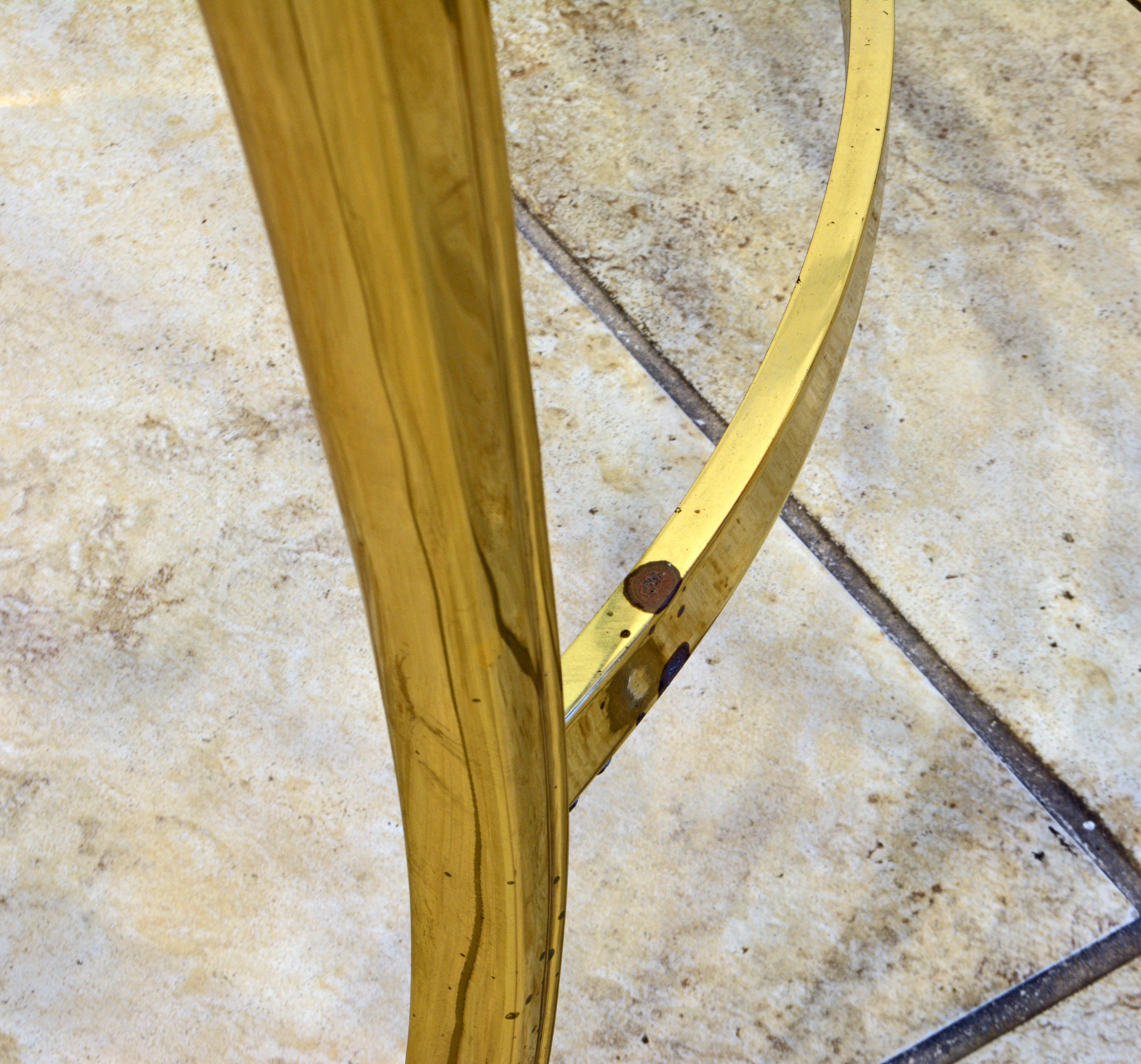 Modern French Louis XV Inspired Solid Brass Demi Lune Glass Top Console Table 6