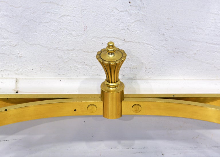 Modern French Louis XV Inspired Solid Brass Demi Lune Glass Top Console Table 9