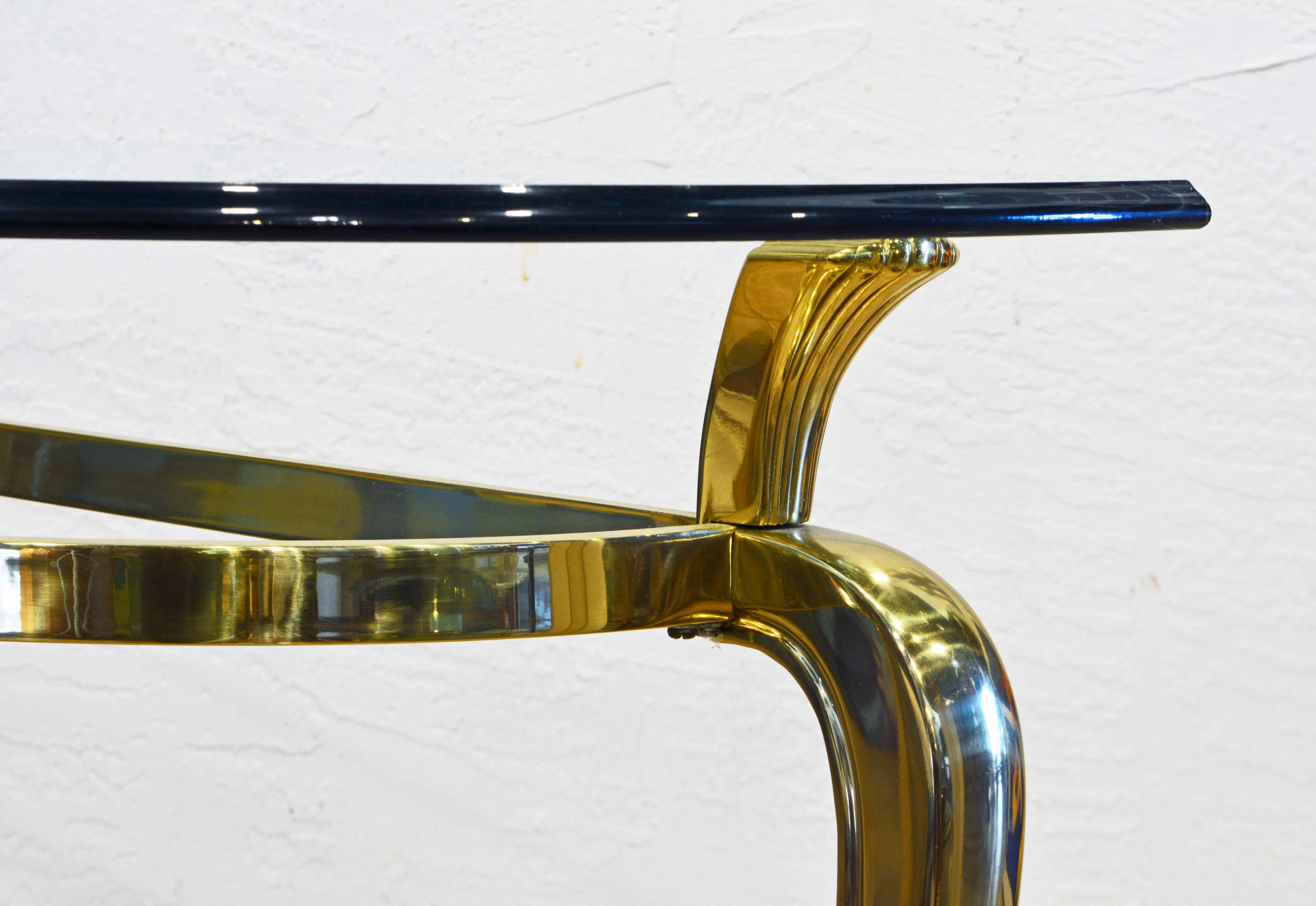 Modern French Louis XV Inspired Solid Brass Demi Lune Glass Top Console Table 2