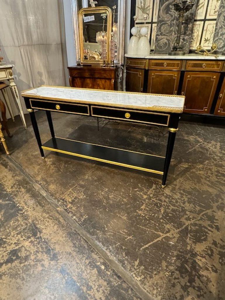 Ottone Console moderna francese in stile Luigi XVI laccata in nero in vendita