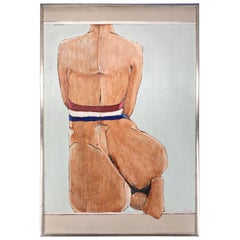 Modern French Nude Oil on Canvas Painting with Tricolor Wrapping, Dated 1973