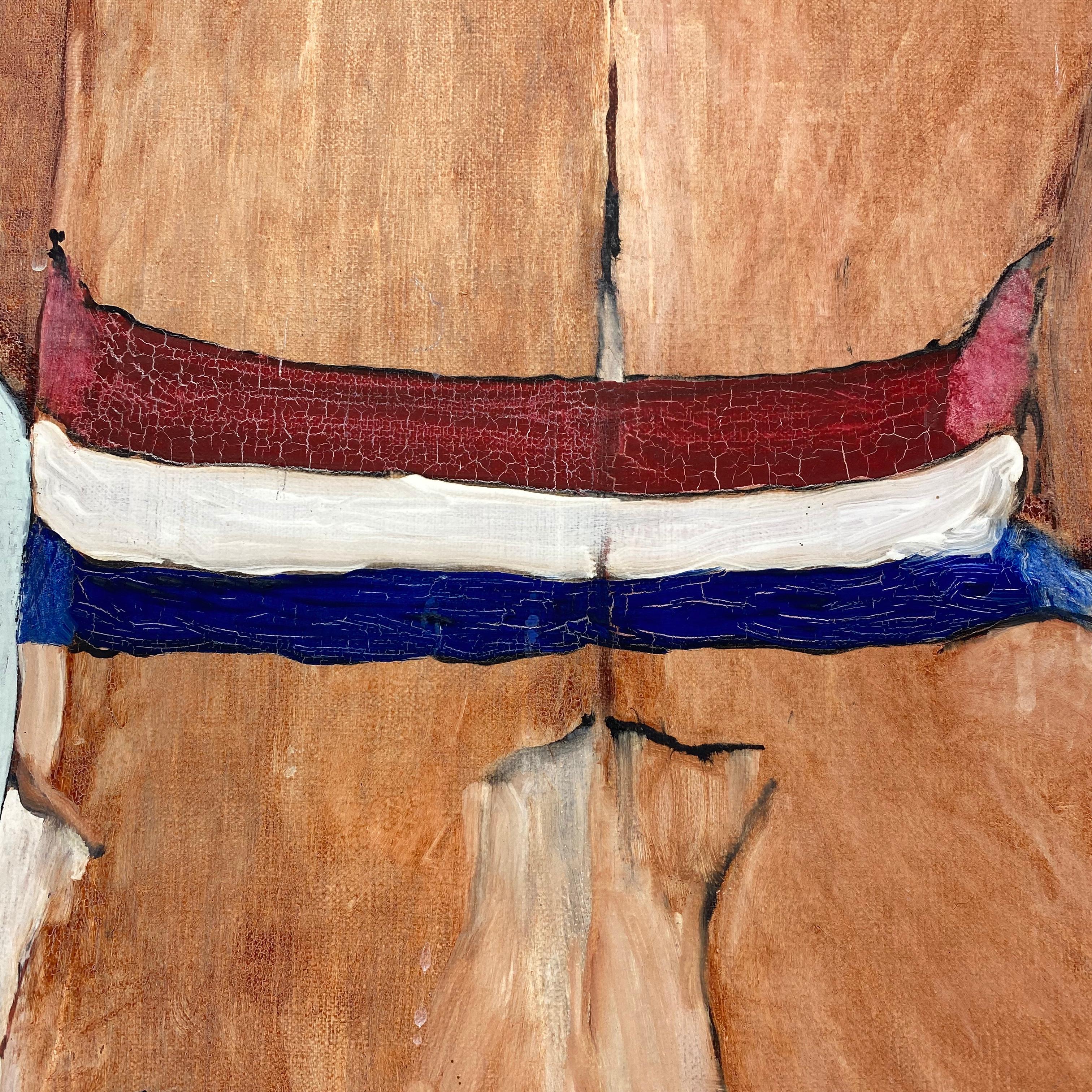 Modern French Nude Oil on Canvas Painting with Tricolor Wrapping, Dated 1973 10