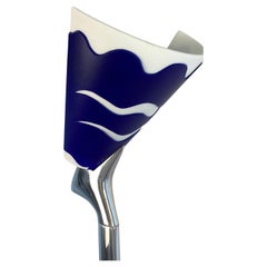 Modern French Polished Chrome Floor Lamp with Blue Shade by LG, Paris France