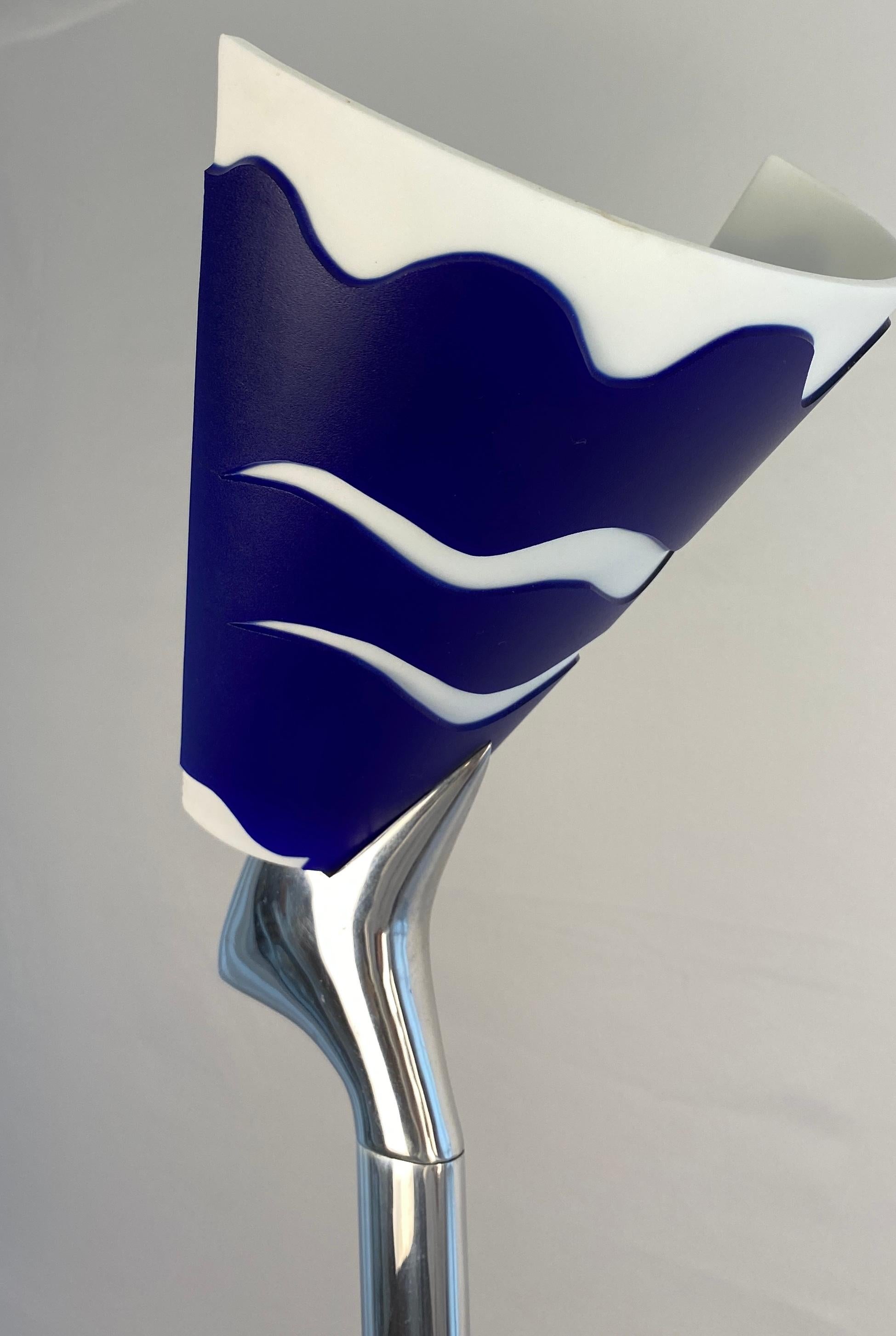 Modern French Polished Chrome Floor Lamp with Blue Shade by LG, Paris France In Good Condition For Sale In Miami, FL