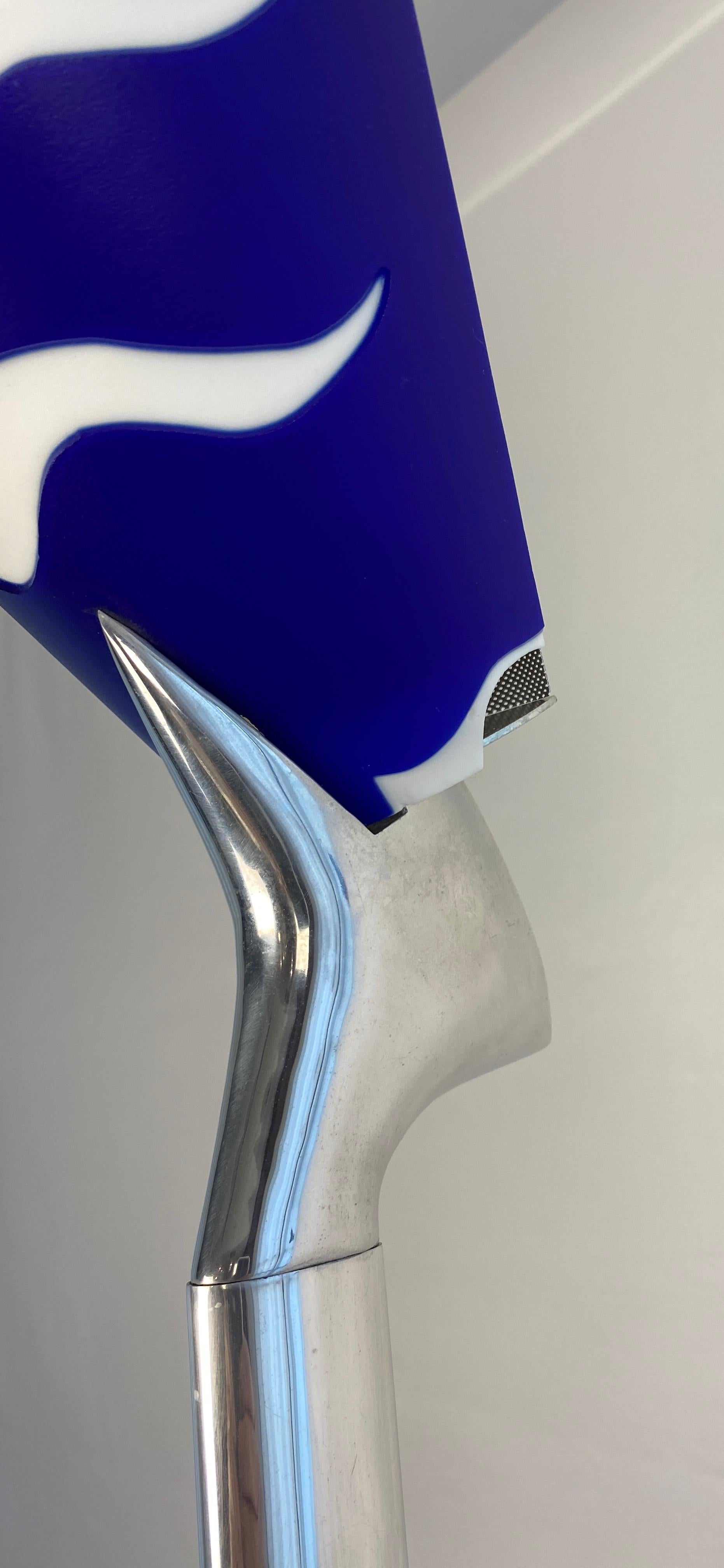 Modern French Polished Chrome Floor Lamp with Blue Shade by LG, Paris France For Sale 1