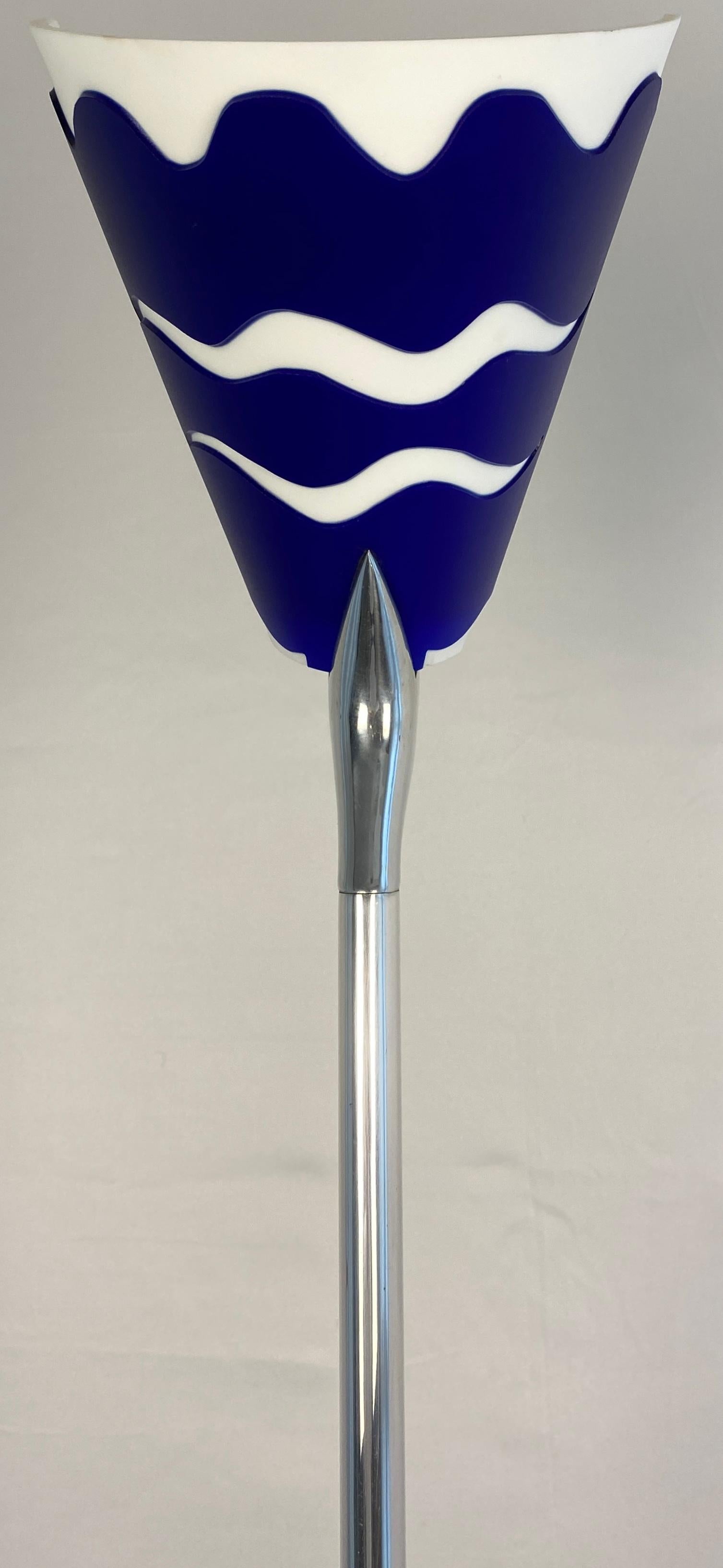 Modern French Polished Chrome Floor Lamp with Blue Shade by LG, Paris France For Sale 2