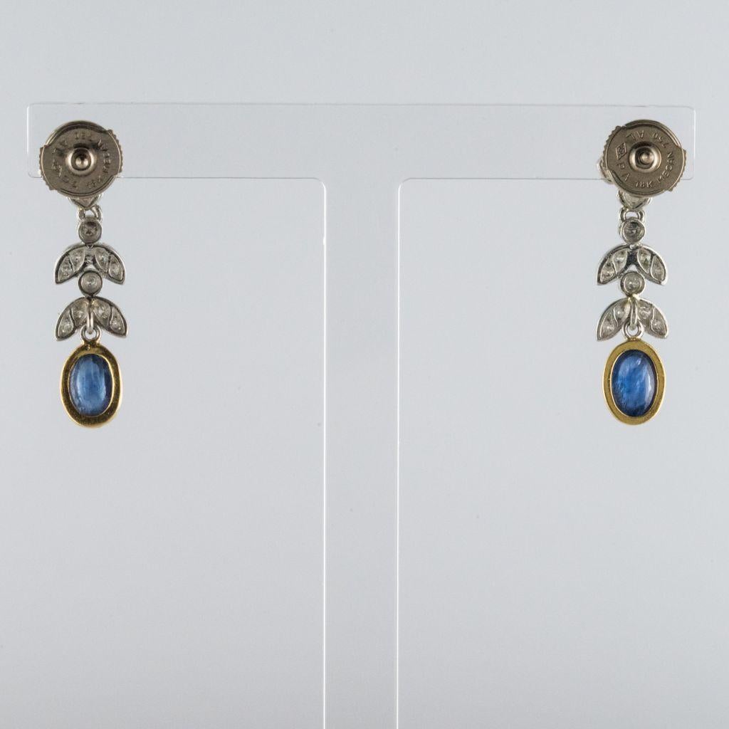 Modern French Sapphire Cabochon Diamond Gold Earrings 2