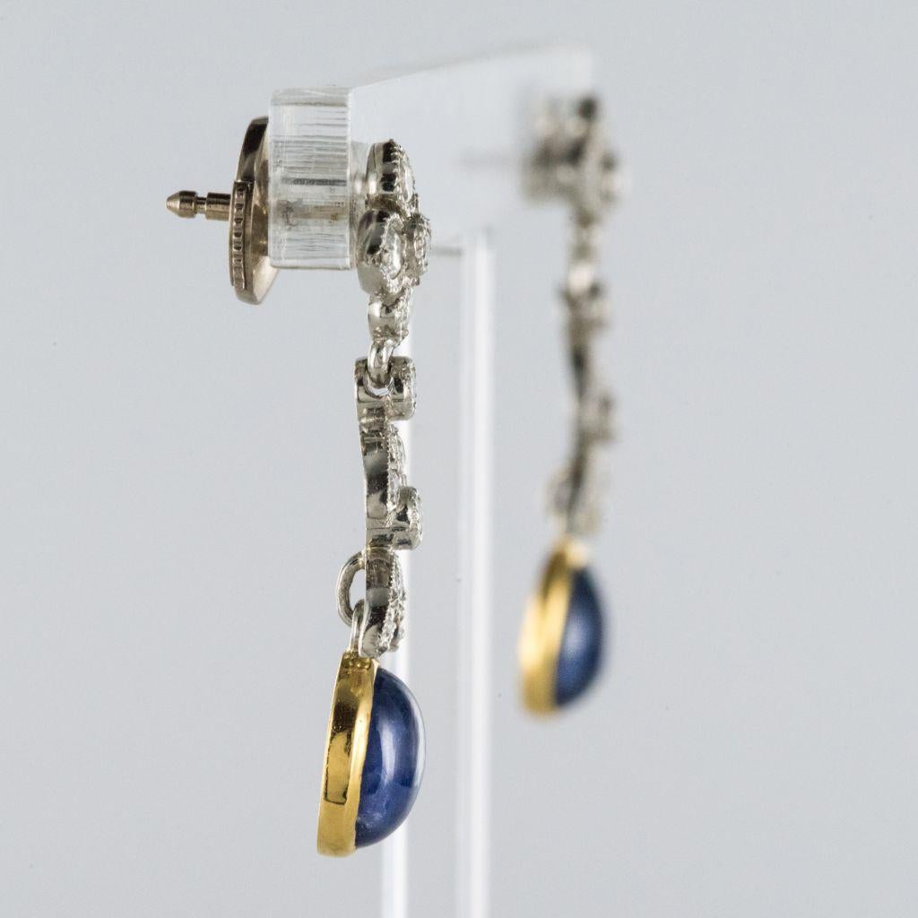 Modern French Sapphire Cabochon Diamond Gold Earrings 3