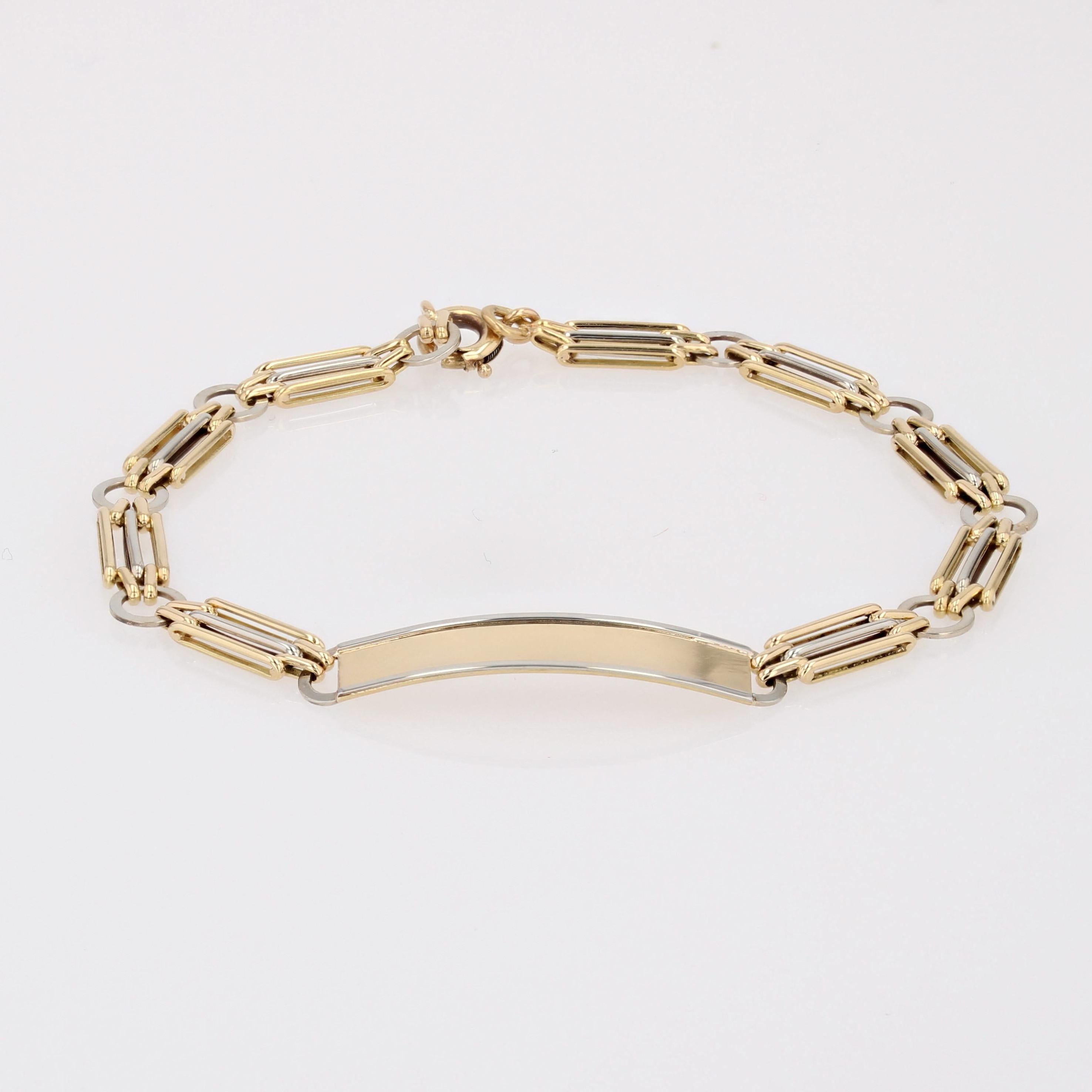 Modern French Staple Mesh 18 Karat White Yellow Gold Custom Bracelet In Excellent Condition For Sale In Poitiers, FR