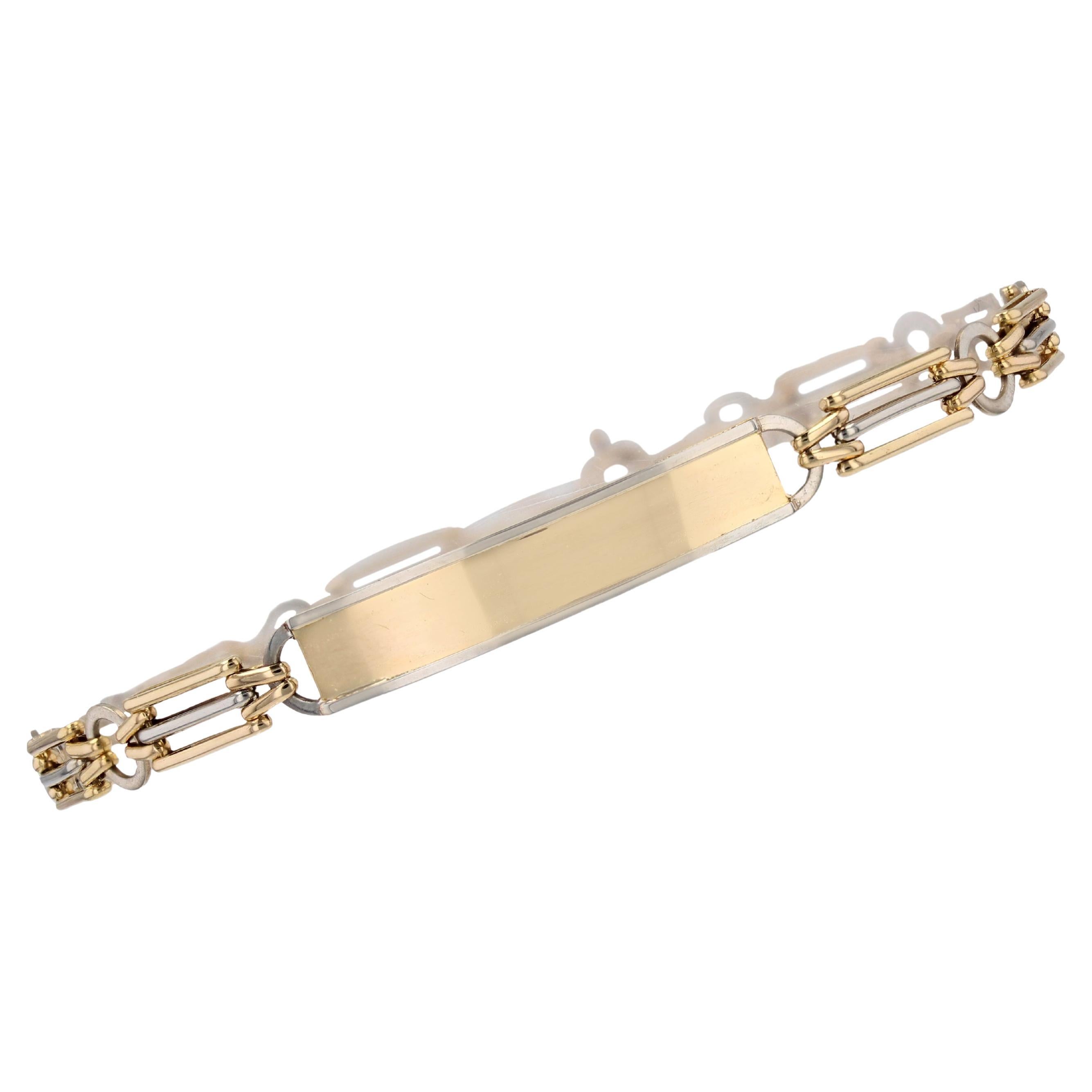 Bracelet moderne français en maille d'érable en or blanc et jaune 18 carats en vente