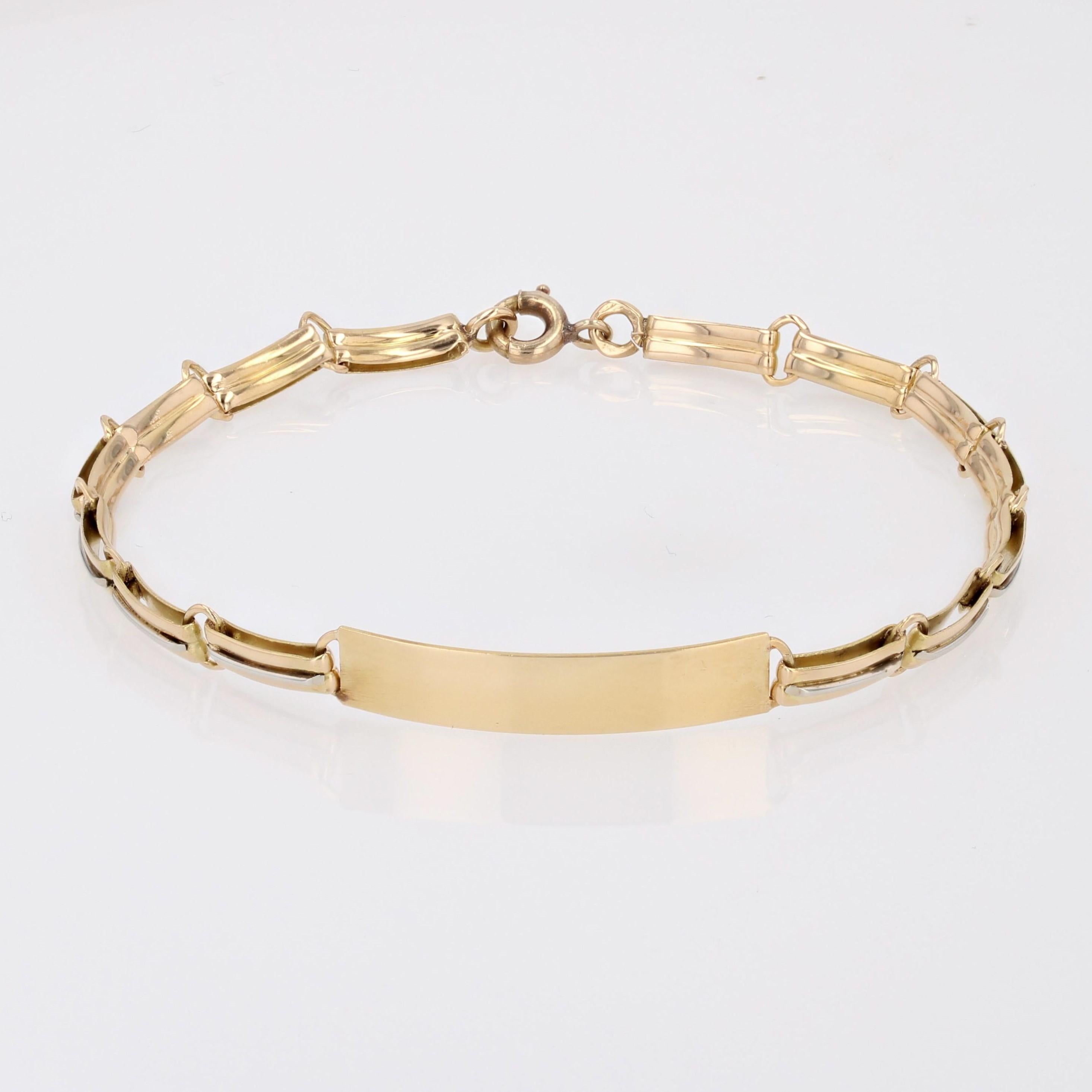 Modern French Staple Mesh 18 Karat Yellow White Gold Custom Bracelet In Excellent Condition For Sale In Poitiers, FR
