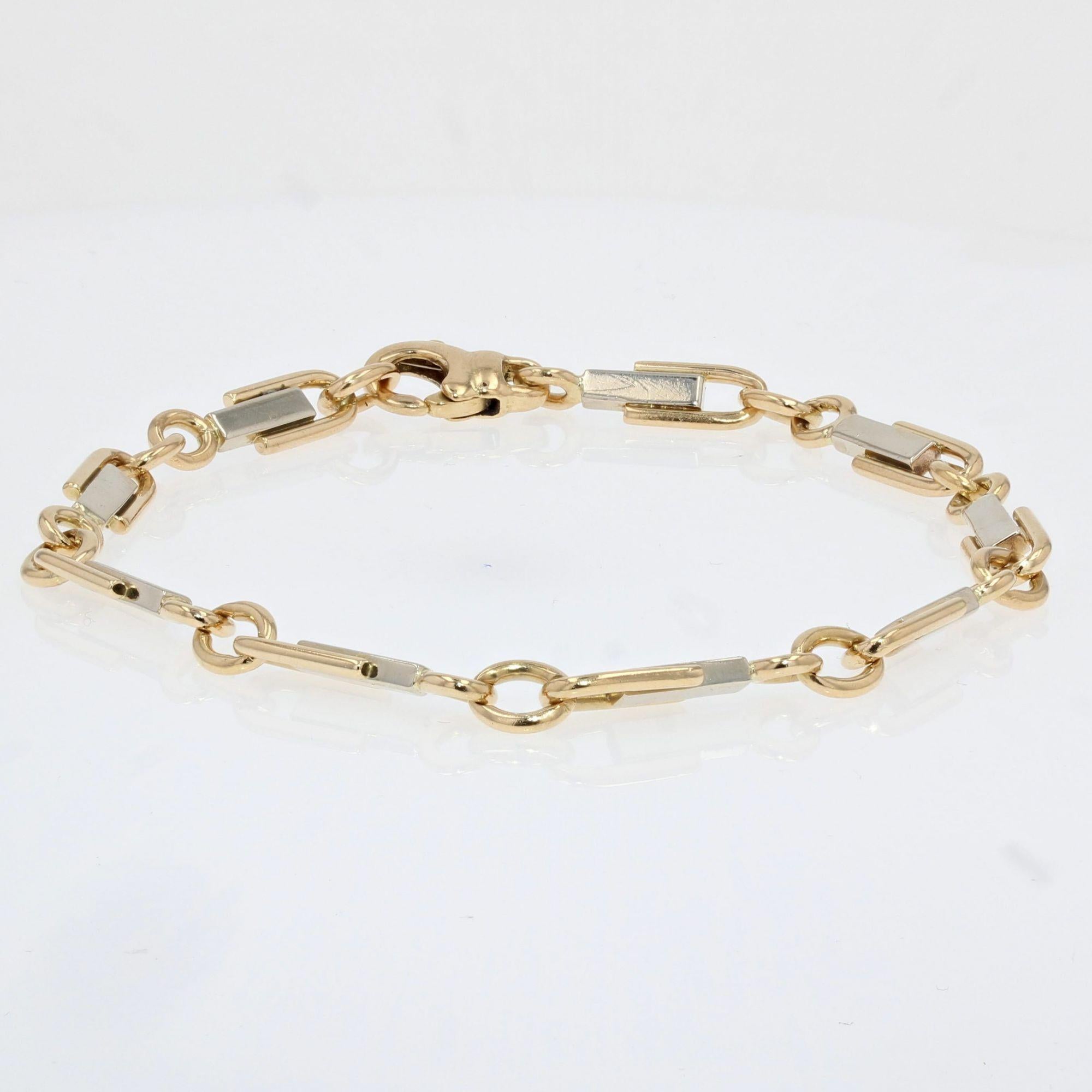 Modern French Stirrup Mesh 18 Karat Yellow White Gold Bracelet In Good Condition For Sale In Poitiers, FR