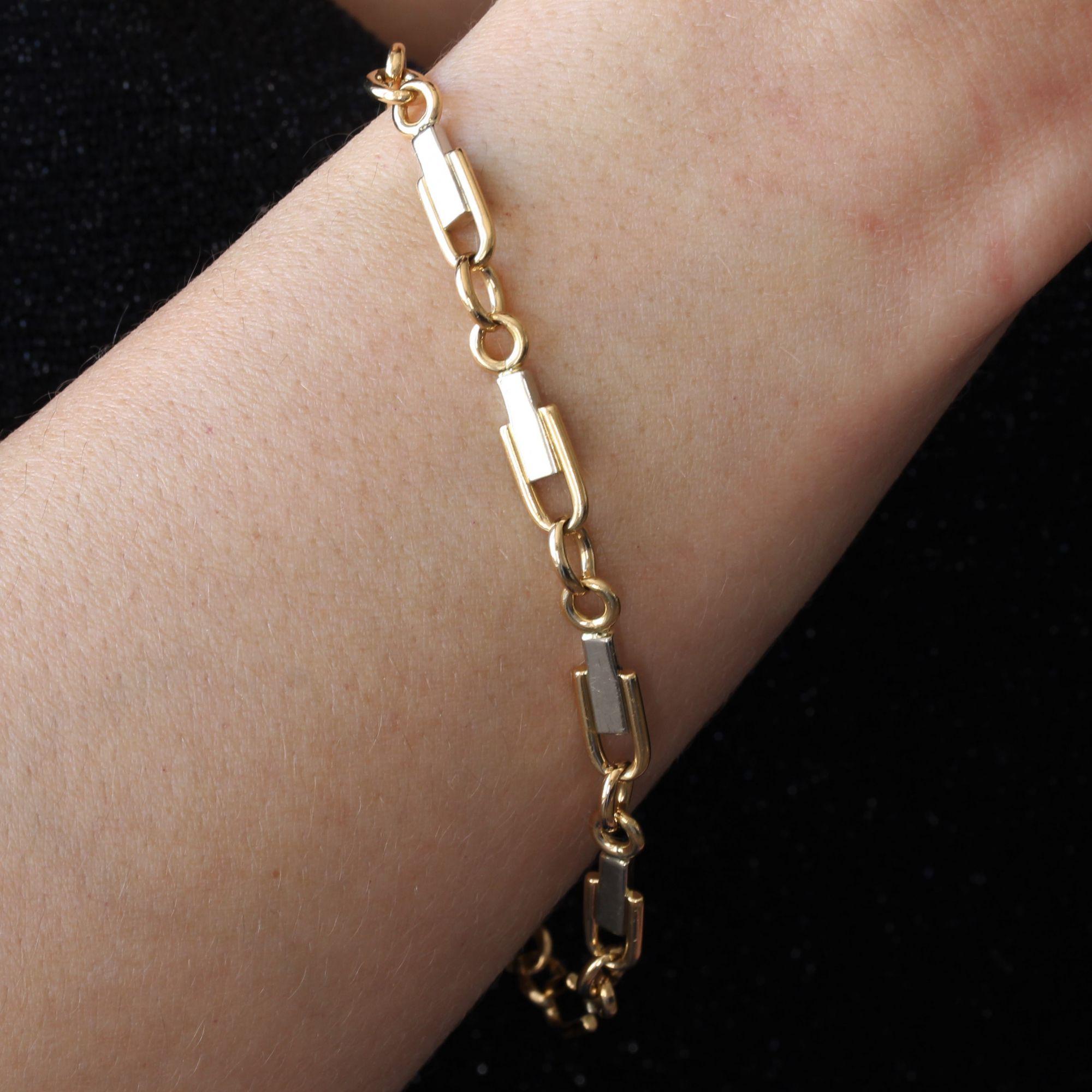Modern French Stirrup Mesh 18 Karat Yellow White Gold Bracelet 1