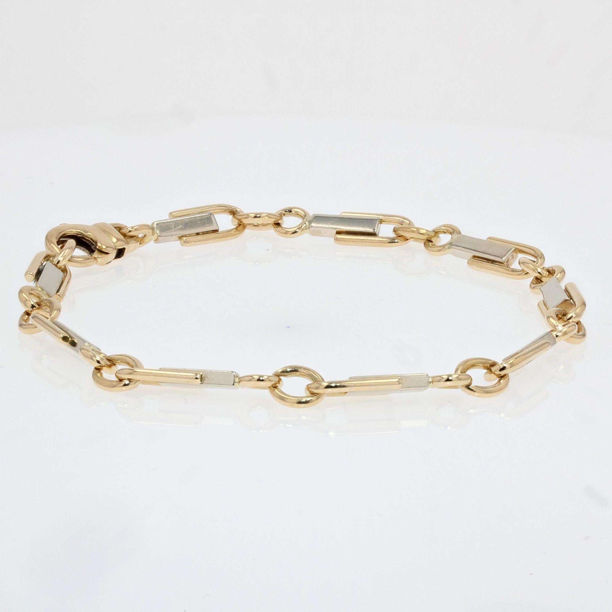 Modern French Stirrup Mesh 18 Karat Yellow White Gold Bracelet 4