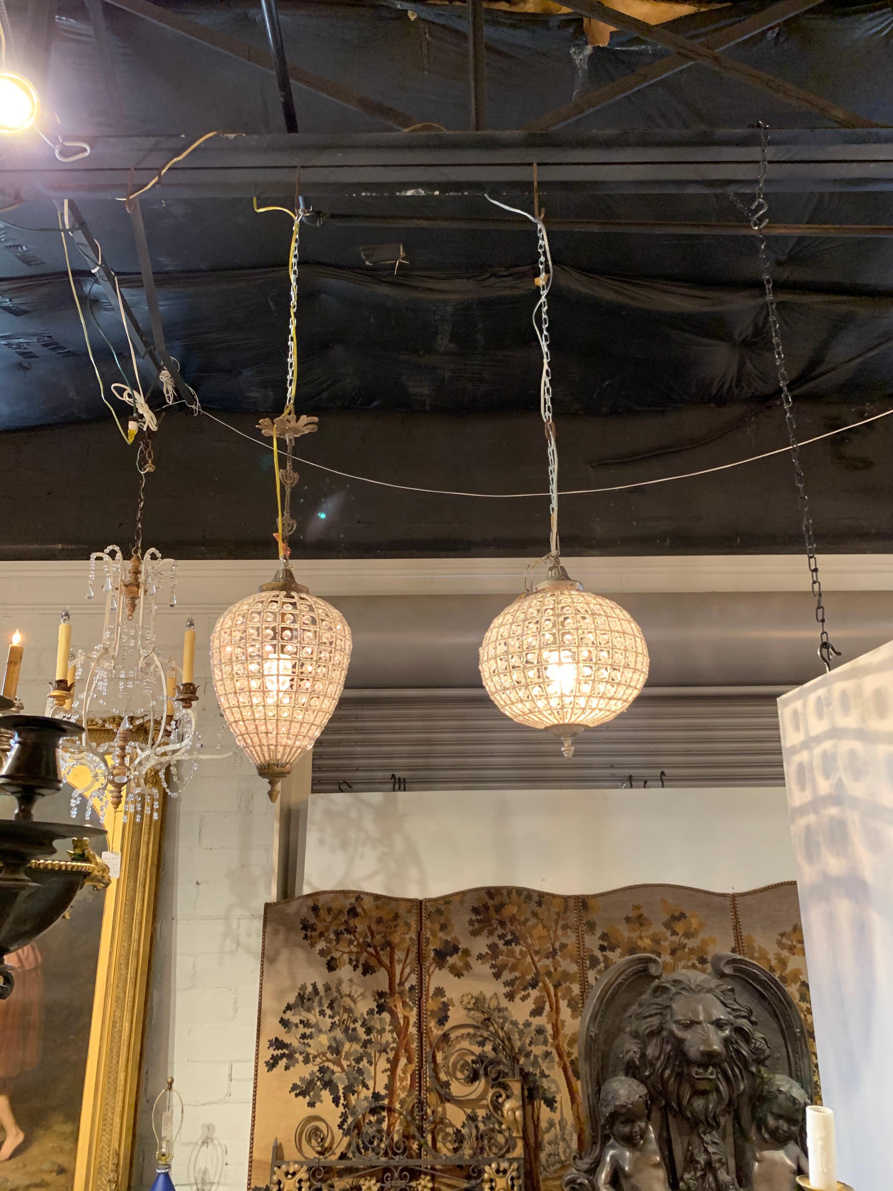 Modern French Style Beaded Pendant Lights In Good Condition In Dallas, TX