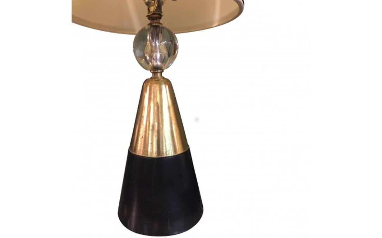 20th Century Modern French Wood and Brass Table Lamps