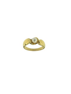 Modern French Yellow Gold Ring with White Pearl