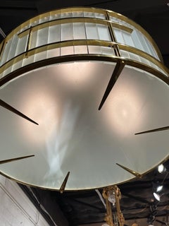 Modern Frosted Murano Glass and Brass Chandelier