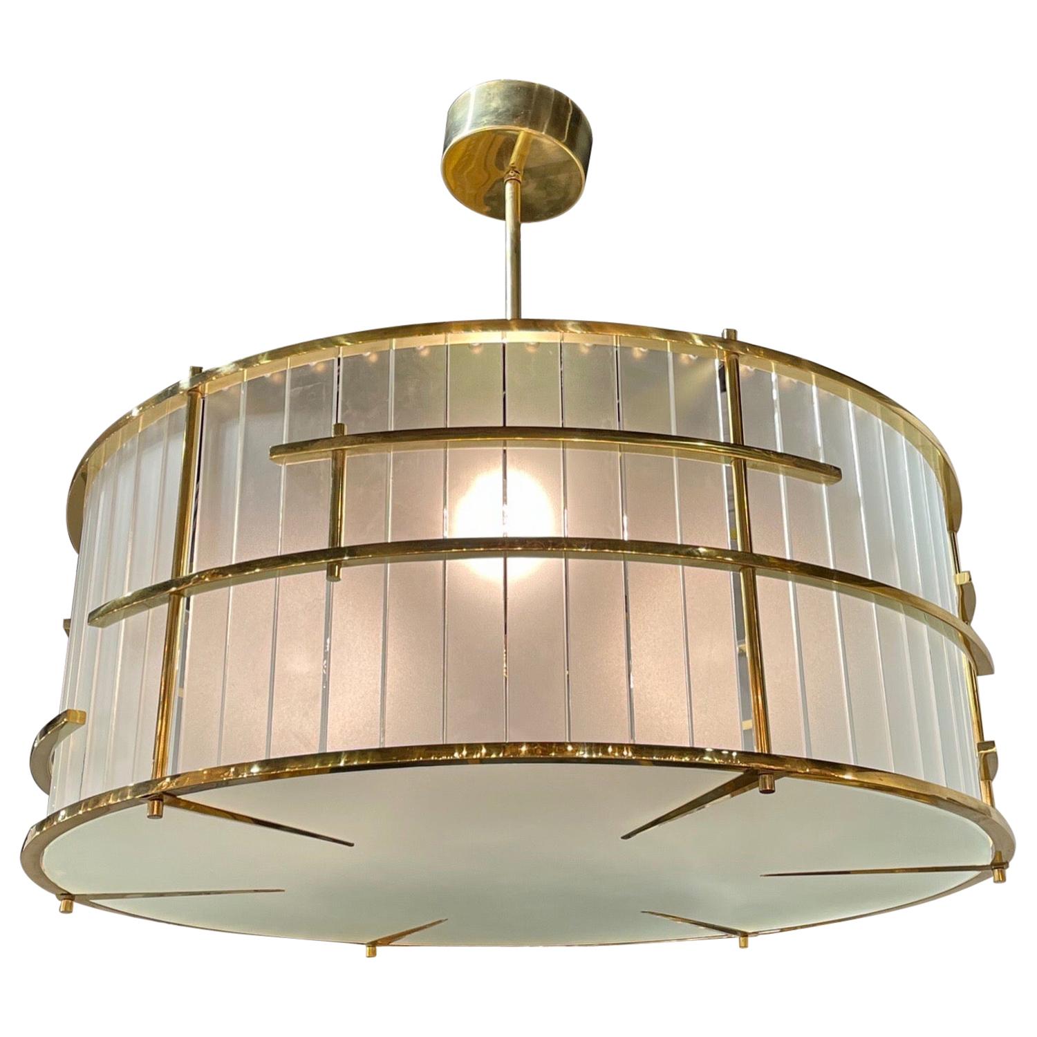 Modern Frosted Murano Glass and Brass Chandelier