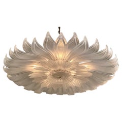 Modern Frosted Murano Glass Leaf Form Flush Mount Chandelier
