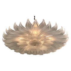 Modern Frosted Murano Glass Leaf Form Flush Mount Chandelier