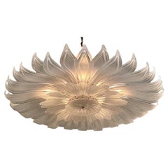 Modern Frosted Murano Glass Leaf Form Flush Mount Chandelier