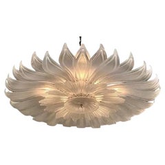 Modern Frosted Murano Glass Leaf Form Flush Mount Chandelier