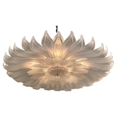 Modern Frosted Murano Glass Leaf Form Flush Mount Chandelier