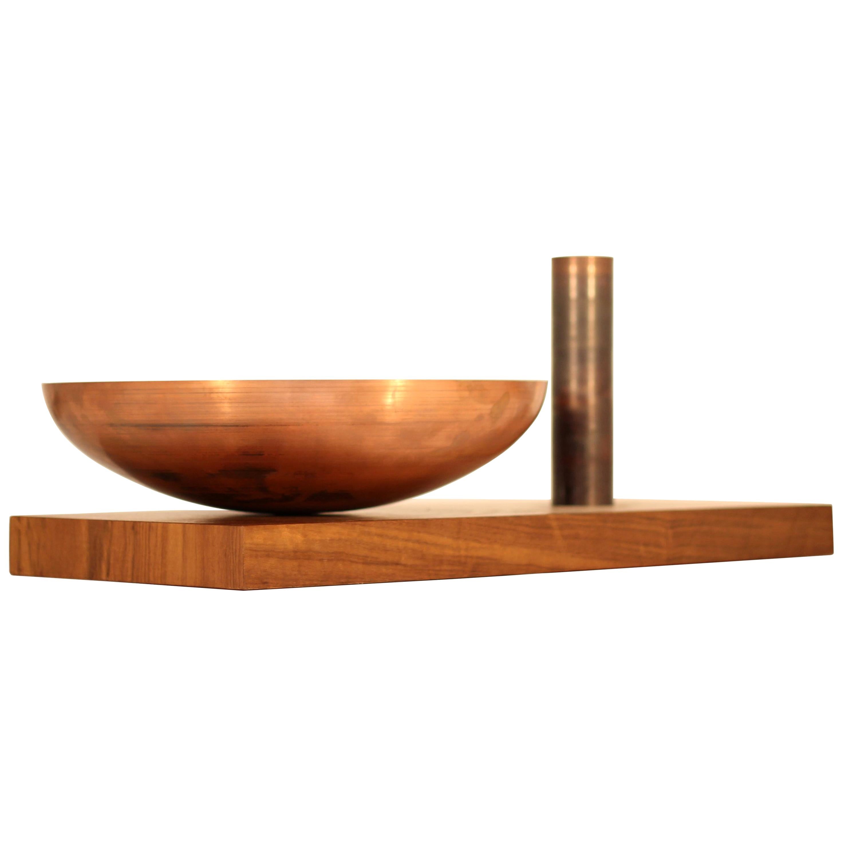 Modern Fruit Bowl "Utopia", in Brazilian Wood and Natural Copper, Brazil For Sale