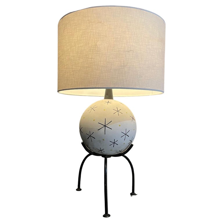 1950s Atomic Starburst Sphere Table Lamp Tripod Pedestal For Sale 