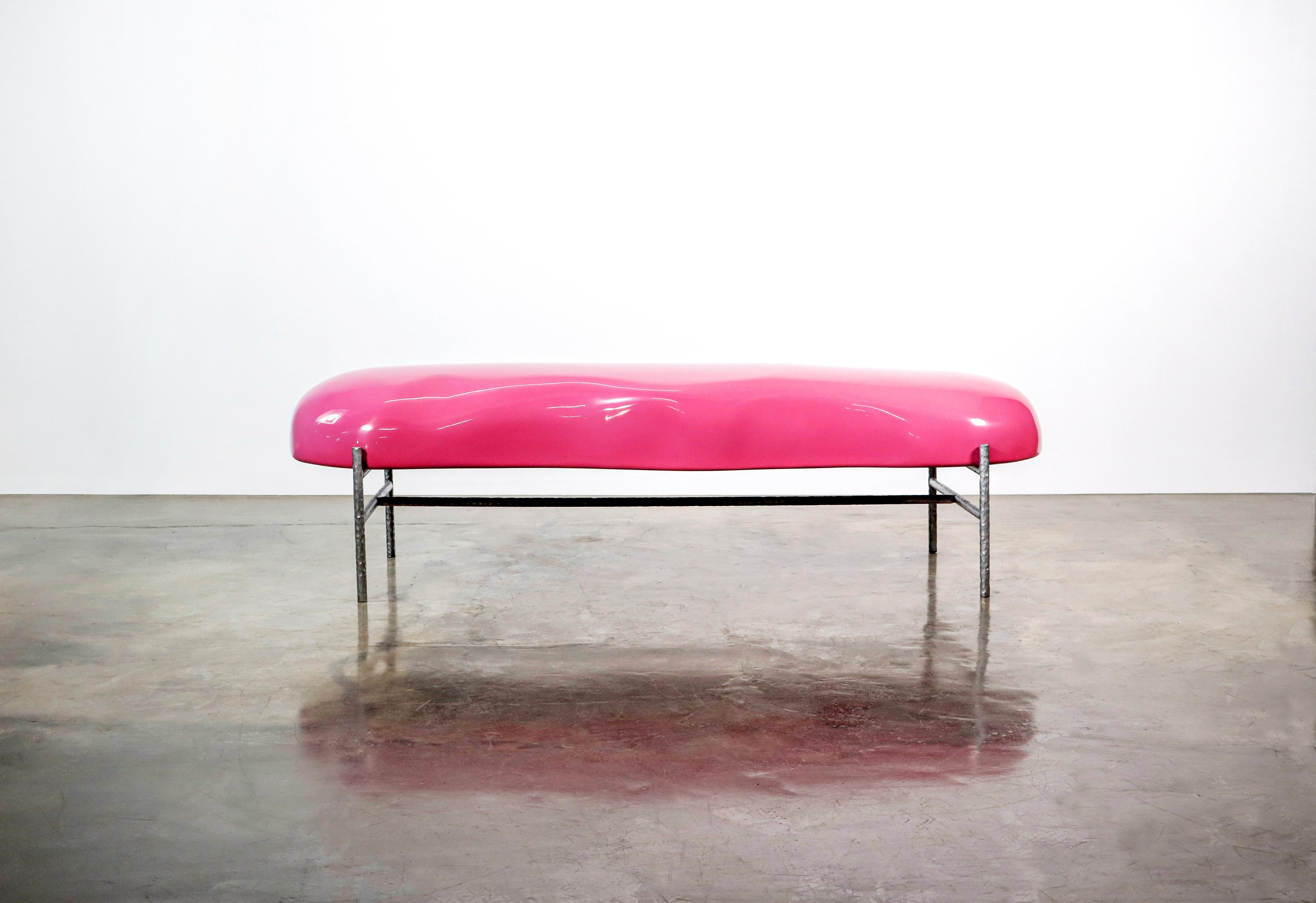 Modern Functional Art Fiberglass & Iron Bench from Costantini, Lingua, in Stock In New Condition For Sale In New York, NY