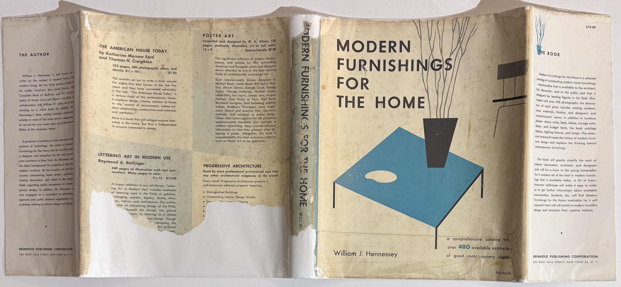 Première édition de Modern Furnishings for the Home de William J. Hennessey, publié en 1952 par Reinhold Publishing Corporation. Présenté comme 