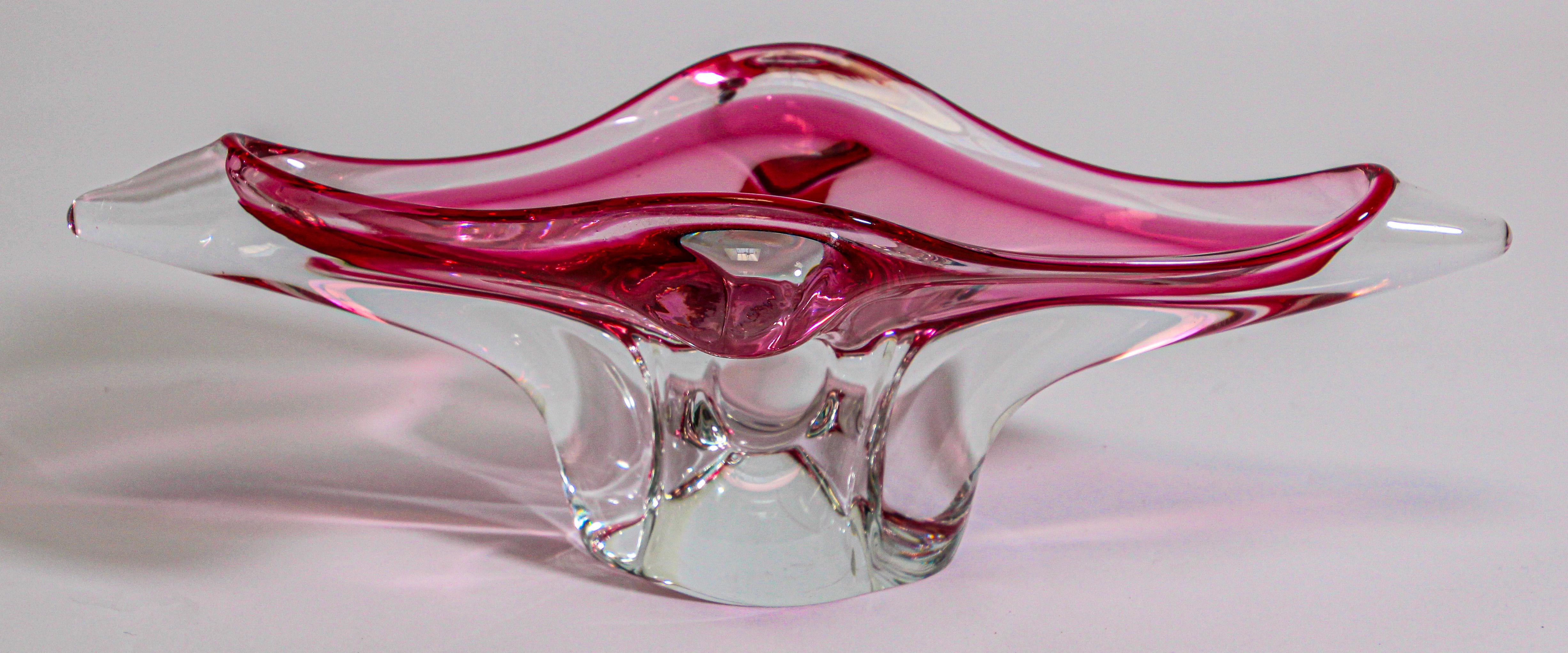 20th Century Modern Fuschia Large Decorative Hand Blown Murano Glass Bowl
