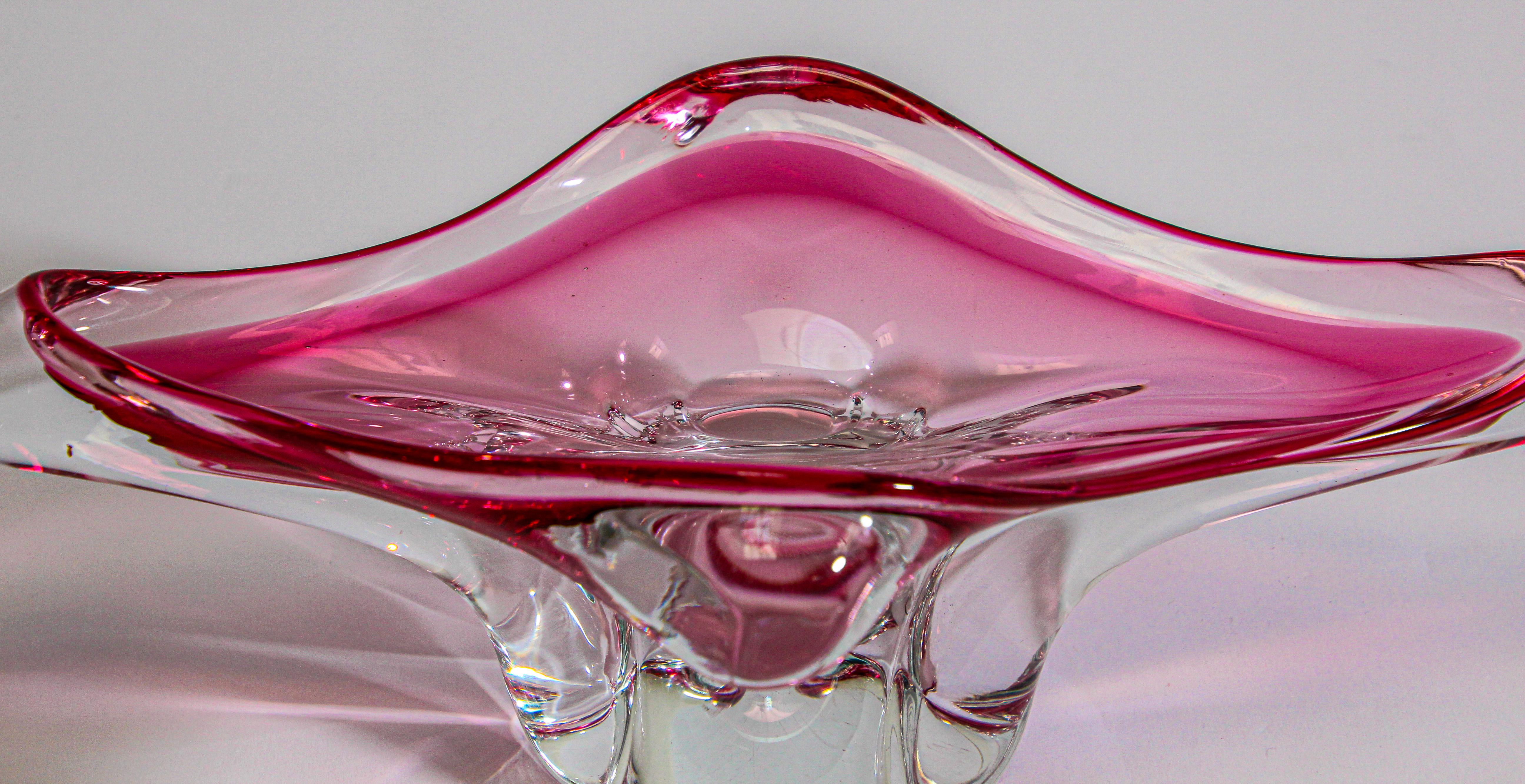 Modern Fuschia Large Decorative Hand Blown Murano Glass Bowl 1