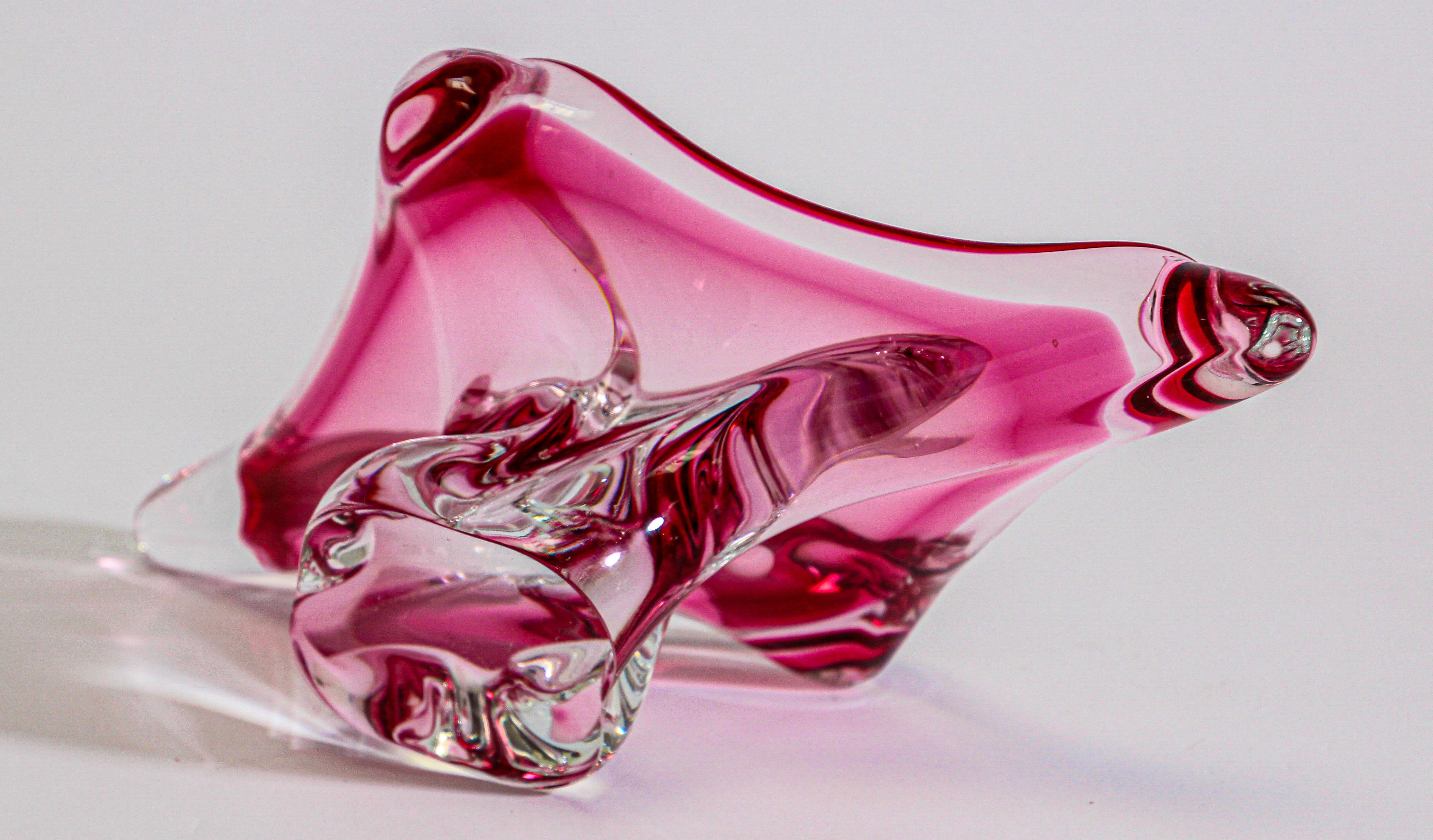 Italian Modern Fuschia Large Decorative Hand Blown Murano Glass Bowl