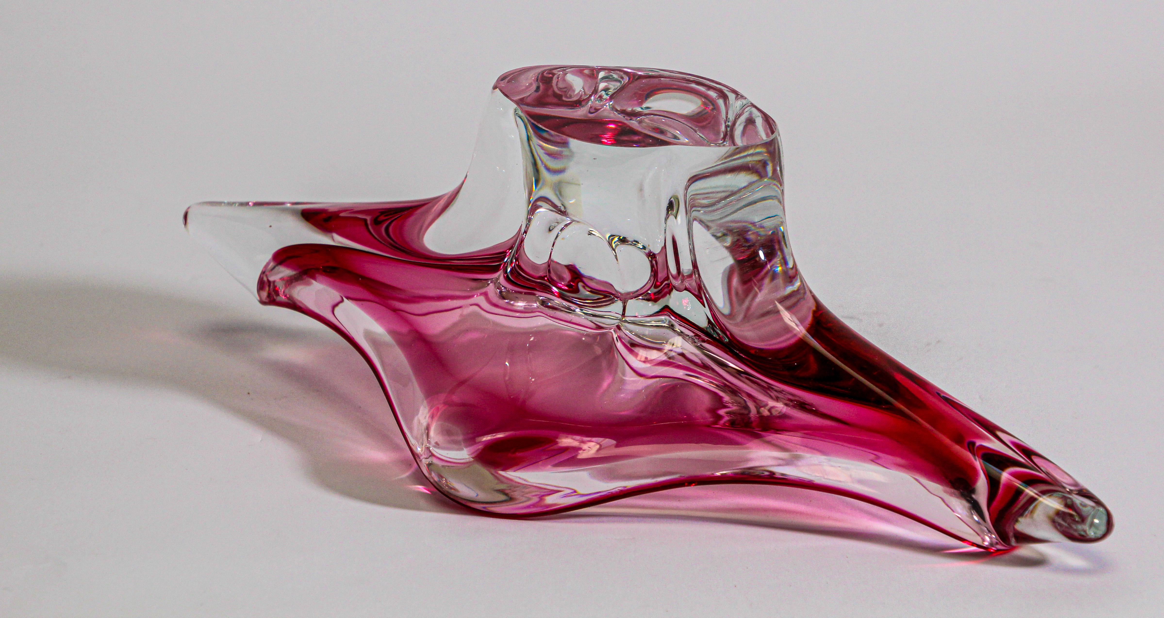 Hand-Crafted Modern Fuschia Large Decorative Hand Blown Murano Glass Bowl