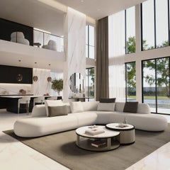 Modern FUSION Coffee Table with Estremoz Marble Top and Wood Veneer