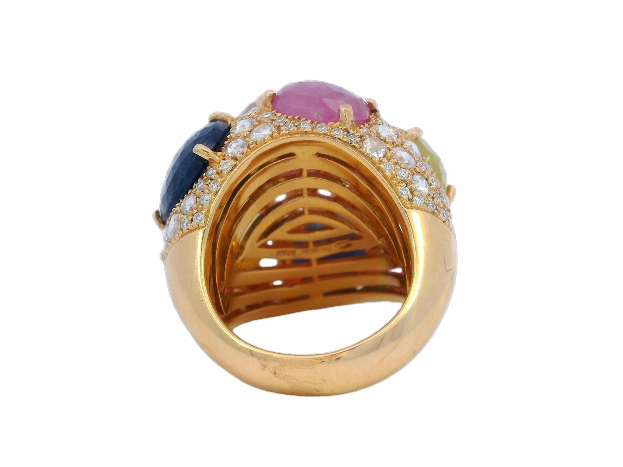 Taille rose Bague moderne G. Verdi en or 18 carats, saphirs multicolores taille rose et diamants