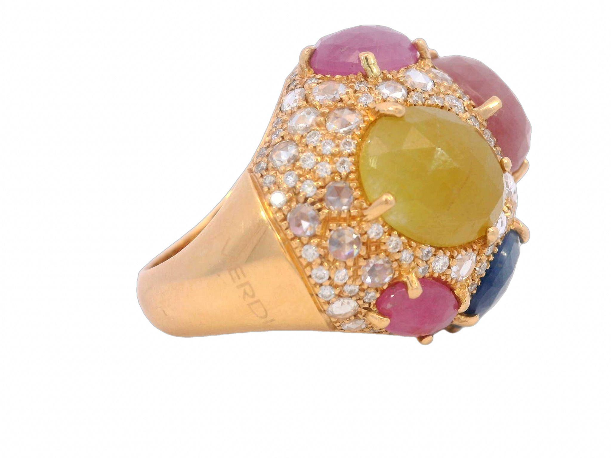  Bague moderne G. Verdi en or 18 carats, saphirs multicolores taille rose et diamants Pour femmes 