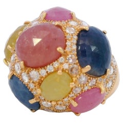 Anillo moderno G. Verdi de zafiro talla rosa multicolor y diamantes en oro de 18 quilates