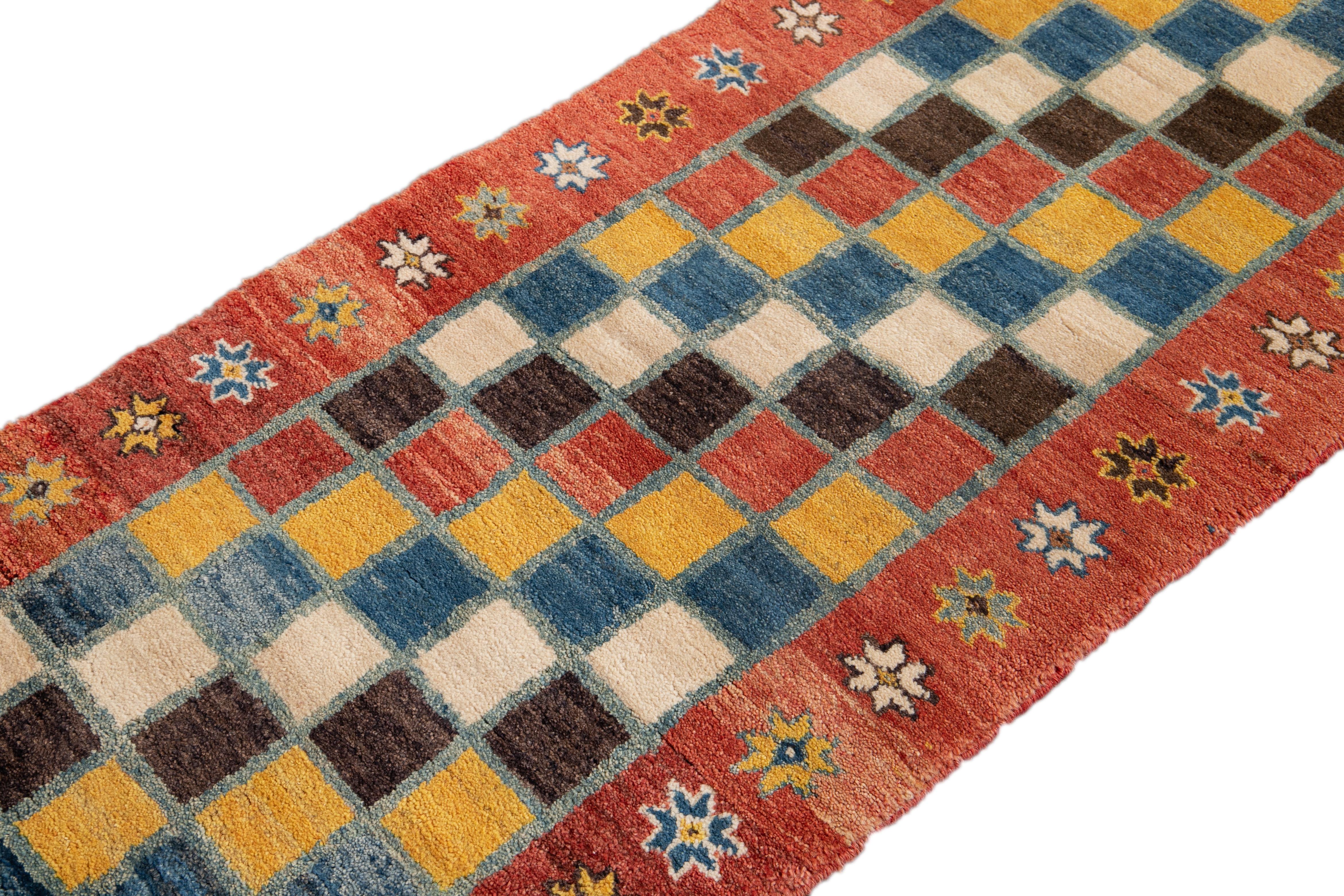 Hand-Knotted Modern Gabbeh Colorful Persian Handmade Wool Runner