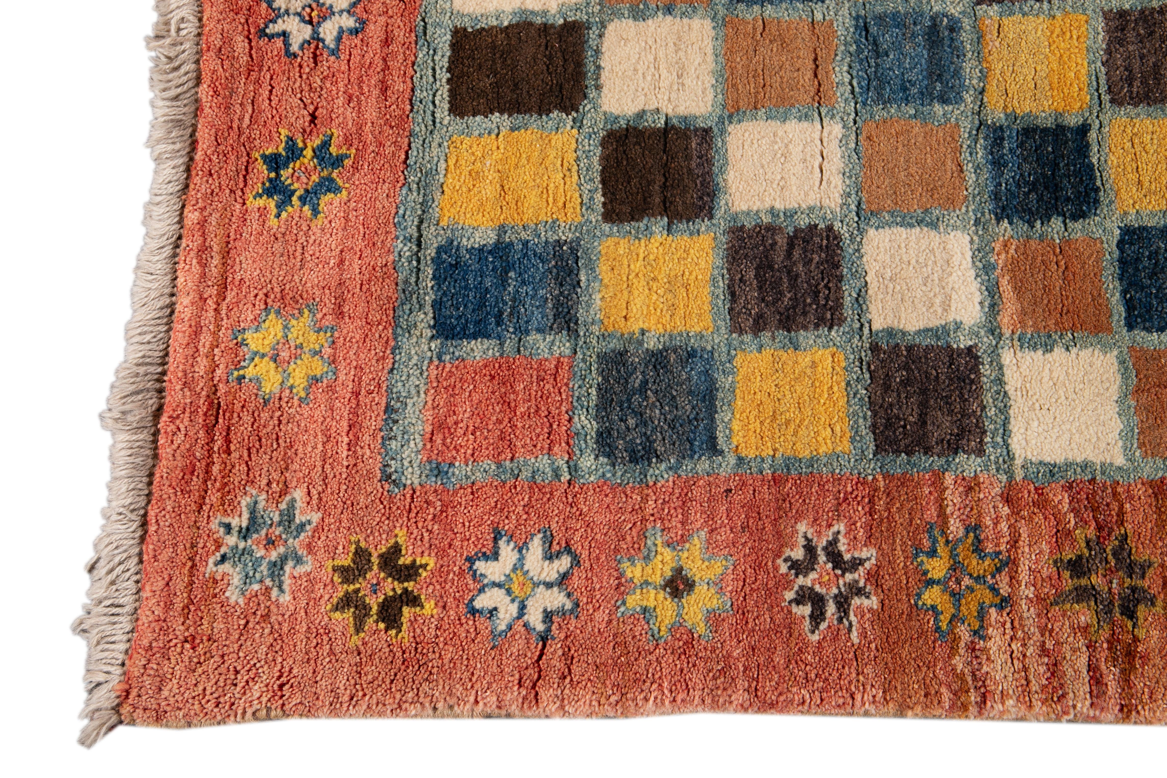 Modern Gabbeh Colorful Persian Handmade Wool Runner In New Condition In Norwalk, CT