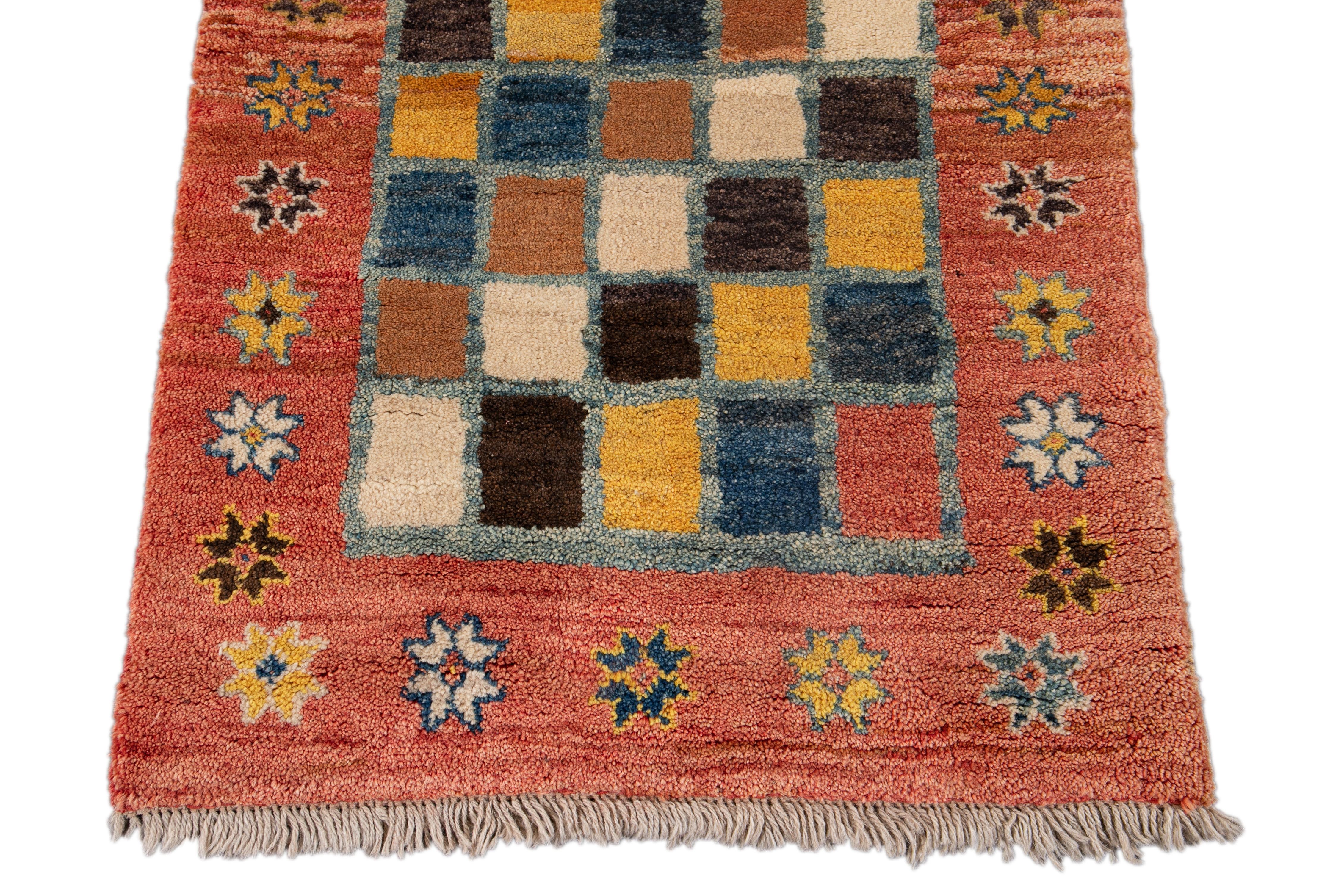 Contemporary Modern Gabbeh Colorful Persian Handmade Wool Runner