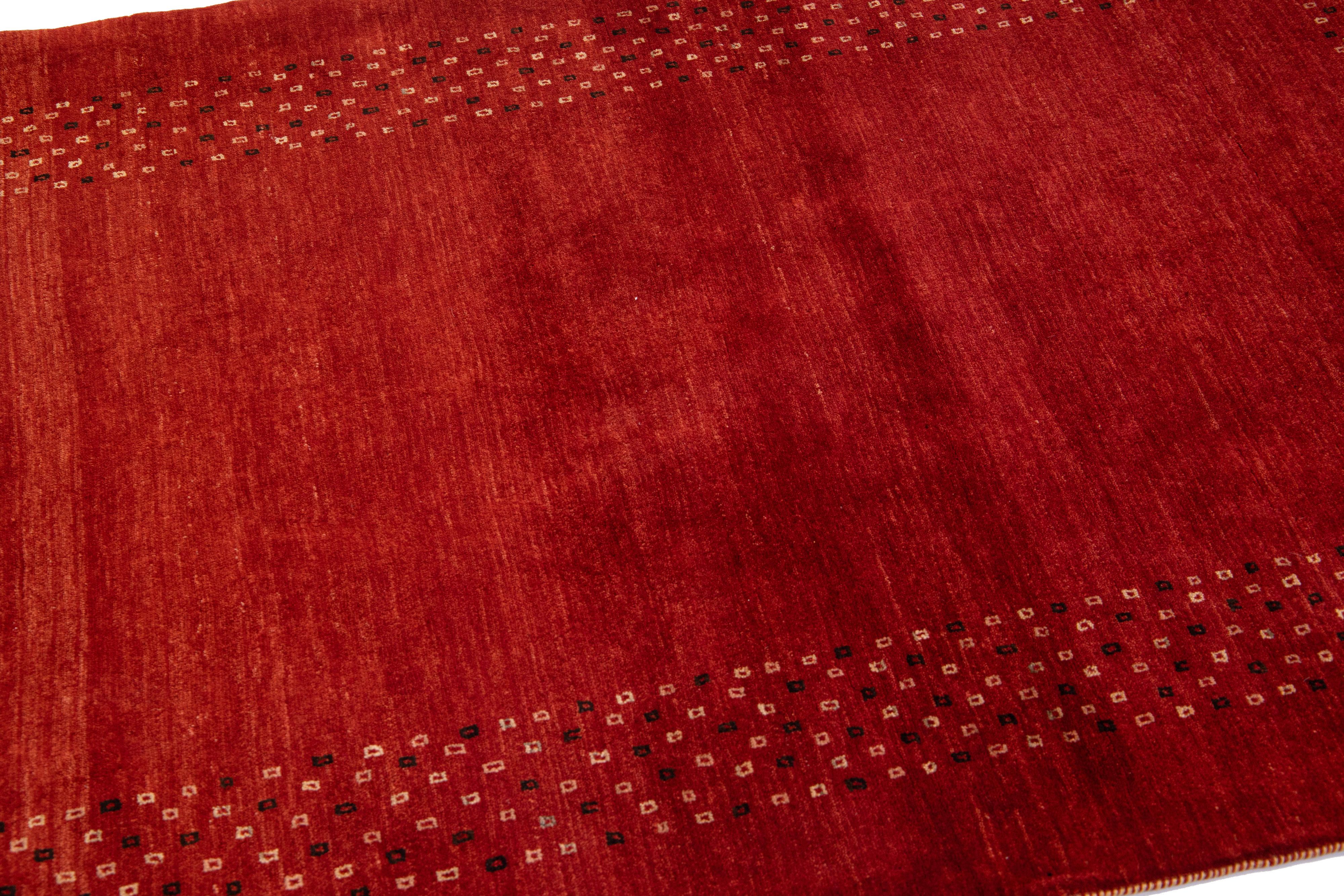 Contemporary Modern Gabbeh Red Handmade Designed Persian Wool Rug For Sale